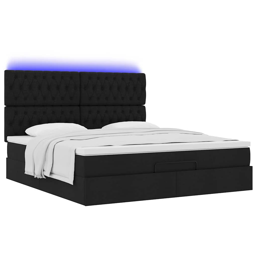 Struttura Letto Pouf con Materasso Nero 160x200 cm in Tessuto | homemem39