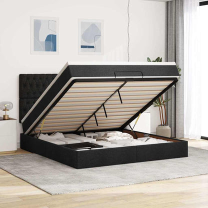 Struttura Letto Pouf con Materasso Nero 160x200 cm in Tessuto | homemem39
