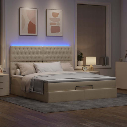 Struttura Letto Pouf con Materasso Crema 160x200 cm in Tessuto | homemem39