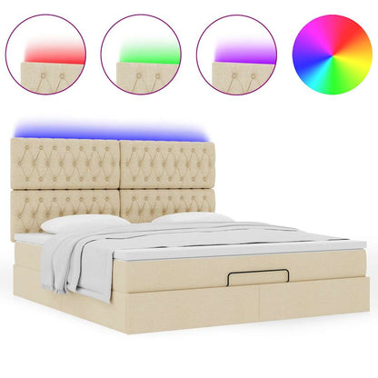 Struttura Letto Pouf con Materasso Crema 160x200 cm in Tessuto | homemem39