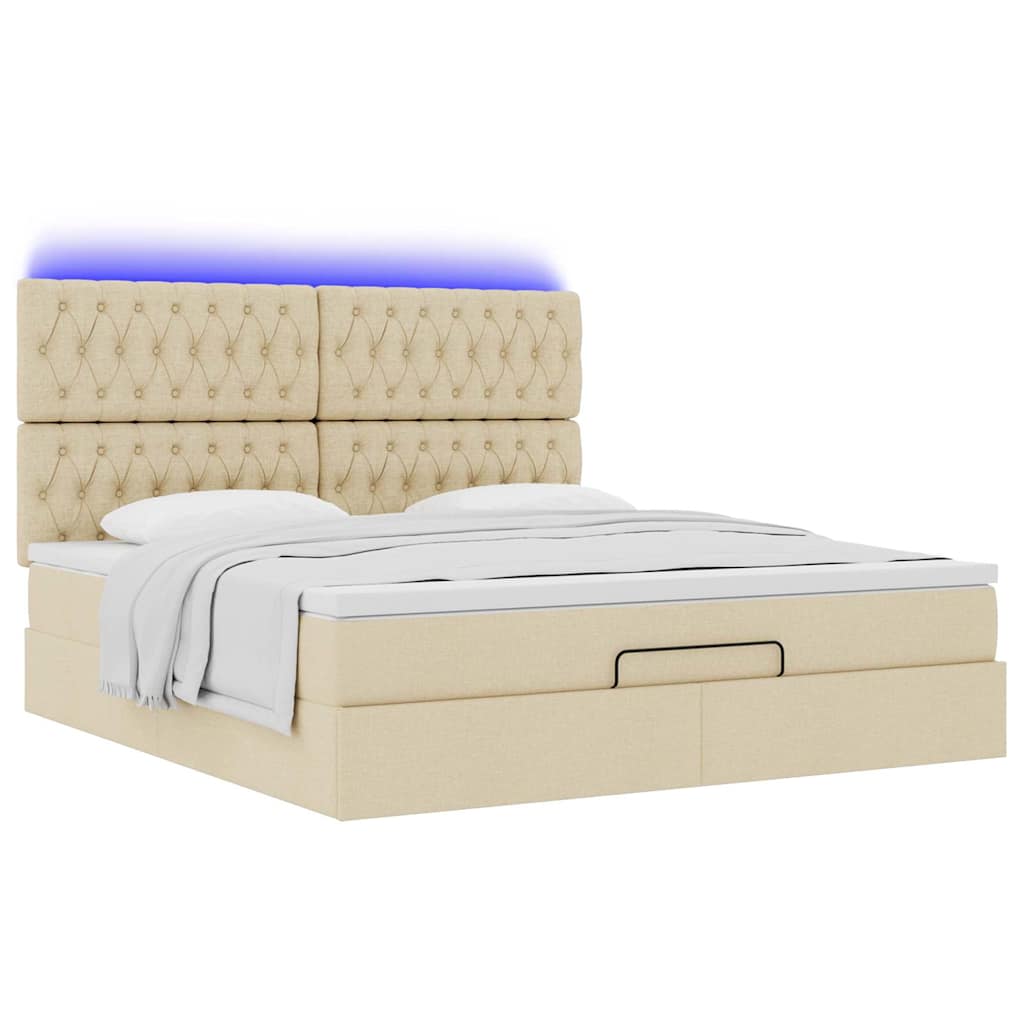 Struttura Letto Pouf con Materasso Crema 160x200 cm in Tessuto | homemem39