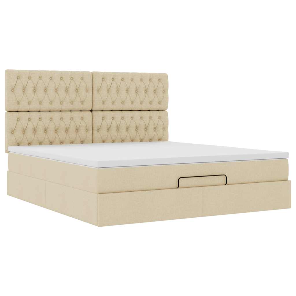 Struttura Letto Pouf con Materasso Crema 160x200 cm in Tessuto