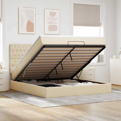 Struttura Letto Pouf con Materasso Crema 160x200 cm in Tessuto | homemem39