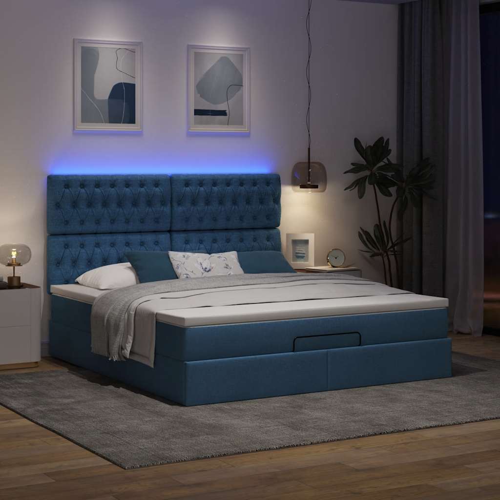 Struttura Letto Pouf con Materasso Blu 160x200 cm in Tessuto | homemem39
