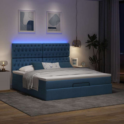 Struttura Letto Pouf con Materasso Blu 160x200 cm in Tessuto | homemem39