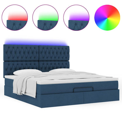Struttura Letto Pouf con Materasso Blu 160x200 cm in Tessuto | homemem39