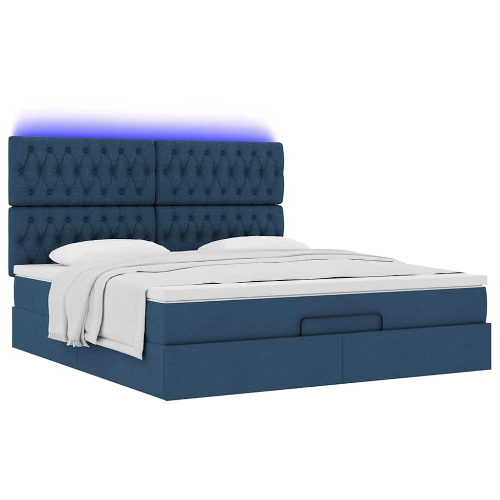 Struttura Letto Pouf con Materasso Blu 160x200 cm in Tessuto | homemem39
