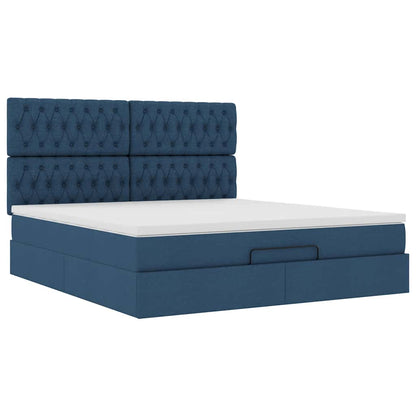 Struttura Letto Pouf con Materasso Blu 160x200 cm in Tessuto | homemem39