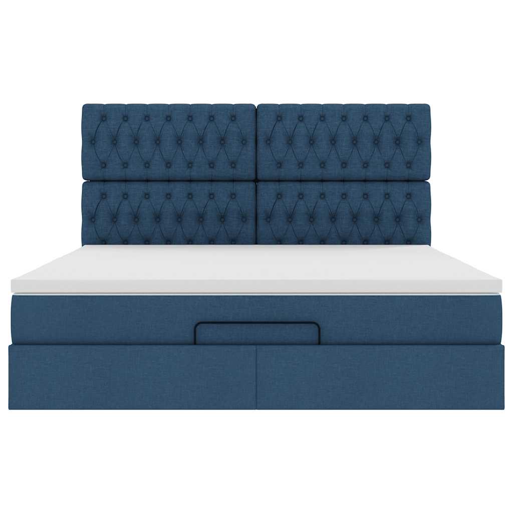 Struttura Letto Pouf con Materasso Blu 160x200 cm in Tessuto | homemem39