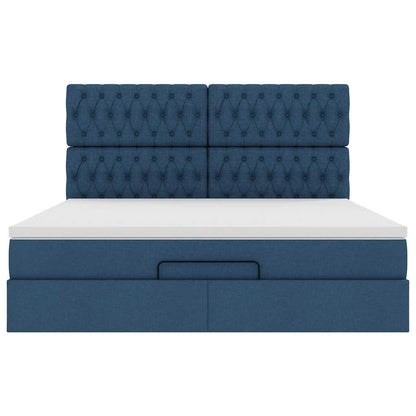 Struttura Letto Pouf con Materasso Blu 160x200 cm in Tessuto | homemem39