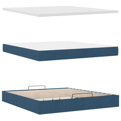 Struttura Letto Pouf con Materasso Blu 160x200 cm in Tessuto | homemem39