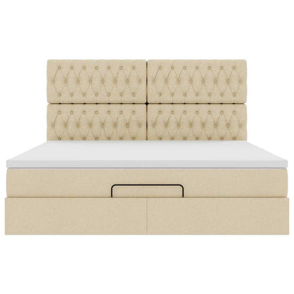 Struttura Letto Pouf con Materasso Crema 180x200 cm in Tessuto