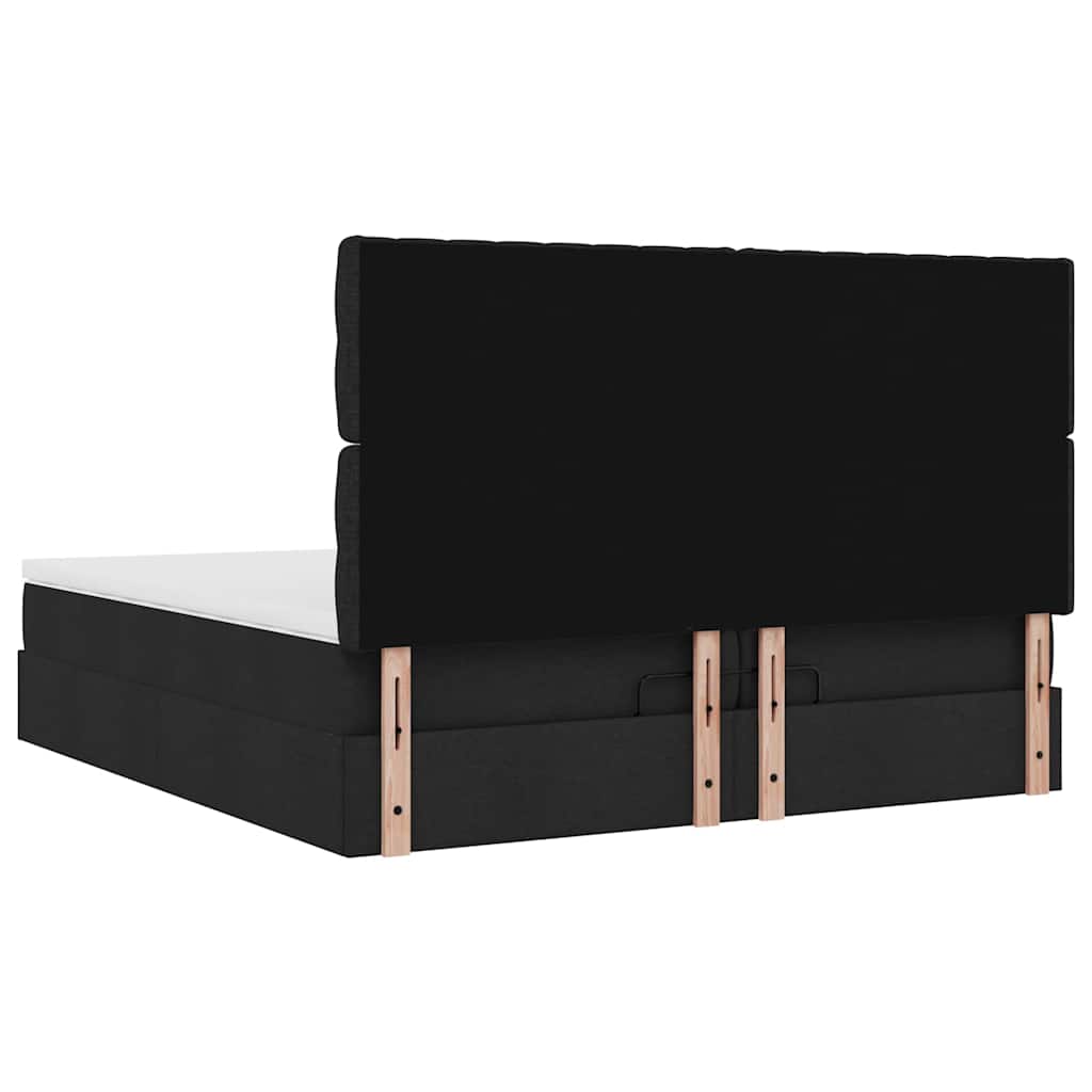 Struttura Letto Pouf con Materassi Nero 200x200 cm in Tessuto