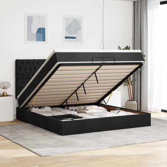 Struttura Letto Pouf con Materassi Nero 200x200 cm in Tessuto | homemem39