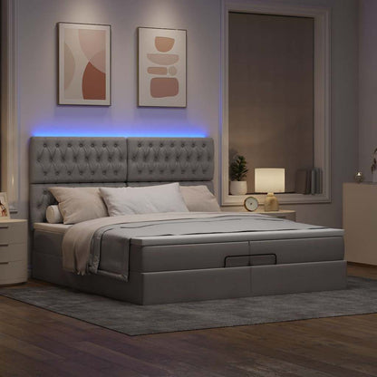 Struttura Letto Pouf con Materassi Tortora 200x200 cm Tessuto | homemem39