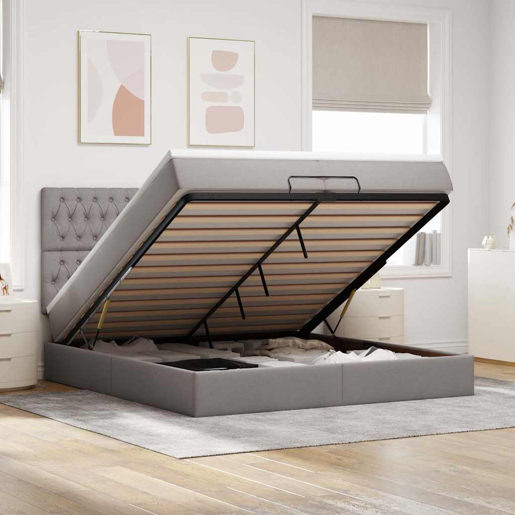 Struttura Letto Pouf con Materassi Tortora 200x200 cm Tessuto | homemem39