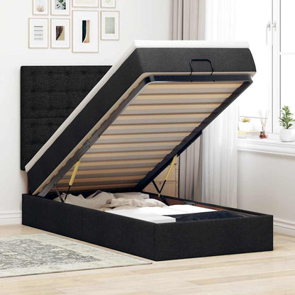 Struttura Letto Pouf con Materasso Nero 90x190 cm in Tessuto