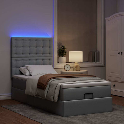Pouf Letto con Materasso e LED Grigio Chiaro 90x200 cm Tessuto