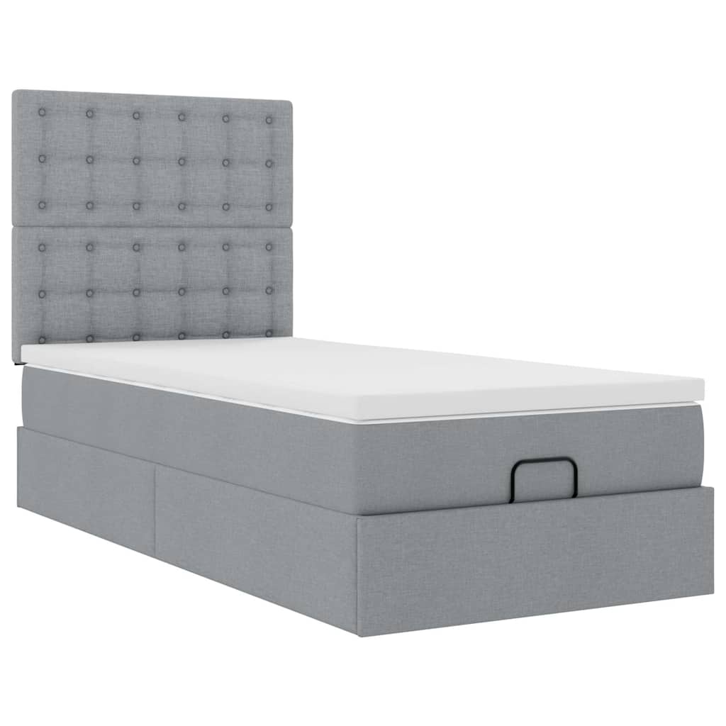 Pouf Letto con Materasso e LED Grigio Chiaro 90x200 cm Tessuto