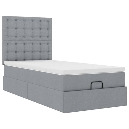 Pouf Letto con Materasso e LED Grigio Chiaro 90x200 cm Tessuto