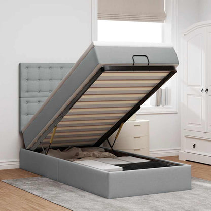 Pouf Letto con Materasso e LED Grigio Chiaro 90x200 cm Tessuto
