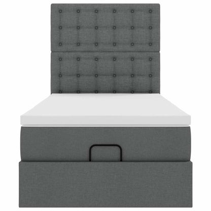 Pouf Letto con Materasso e LED Grigio Scuro 90x200 cm Tessuto