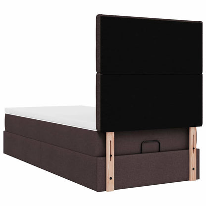 Pouf Letto con Materasso e LED Marrone Scuro 90x200 cm Tessuto