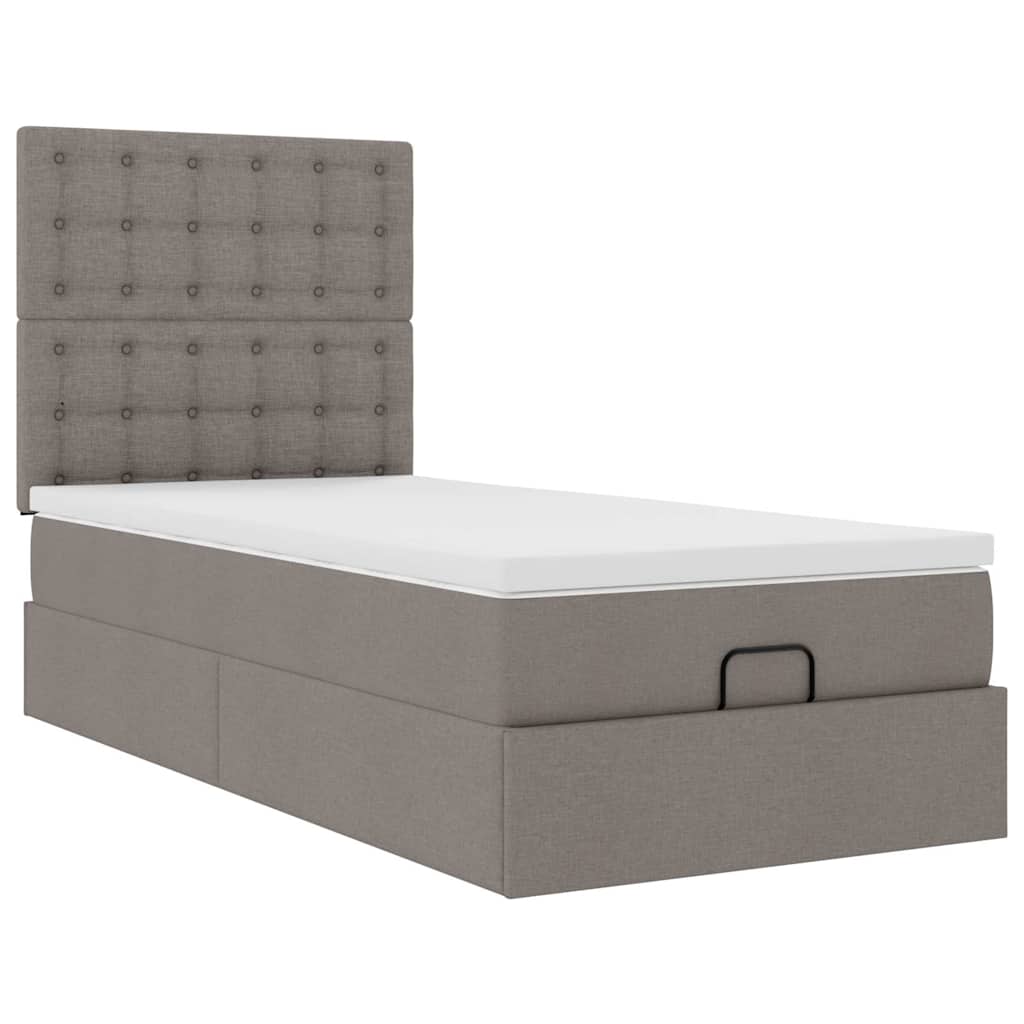 Pouf Letto con Materasso e LED Tortora 90x200 cm in Tessuto