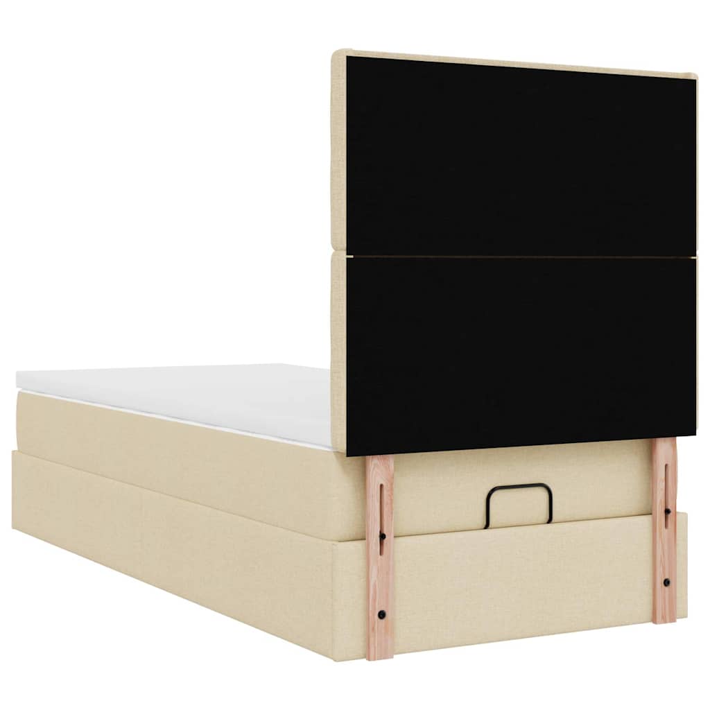 Pouf Letto con Materasso e LED Crema 90x200 cm in Tessuto