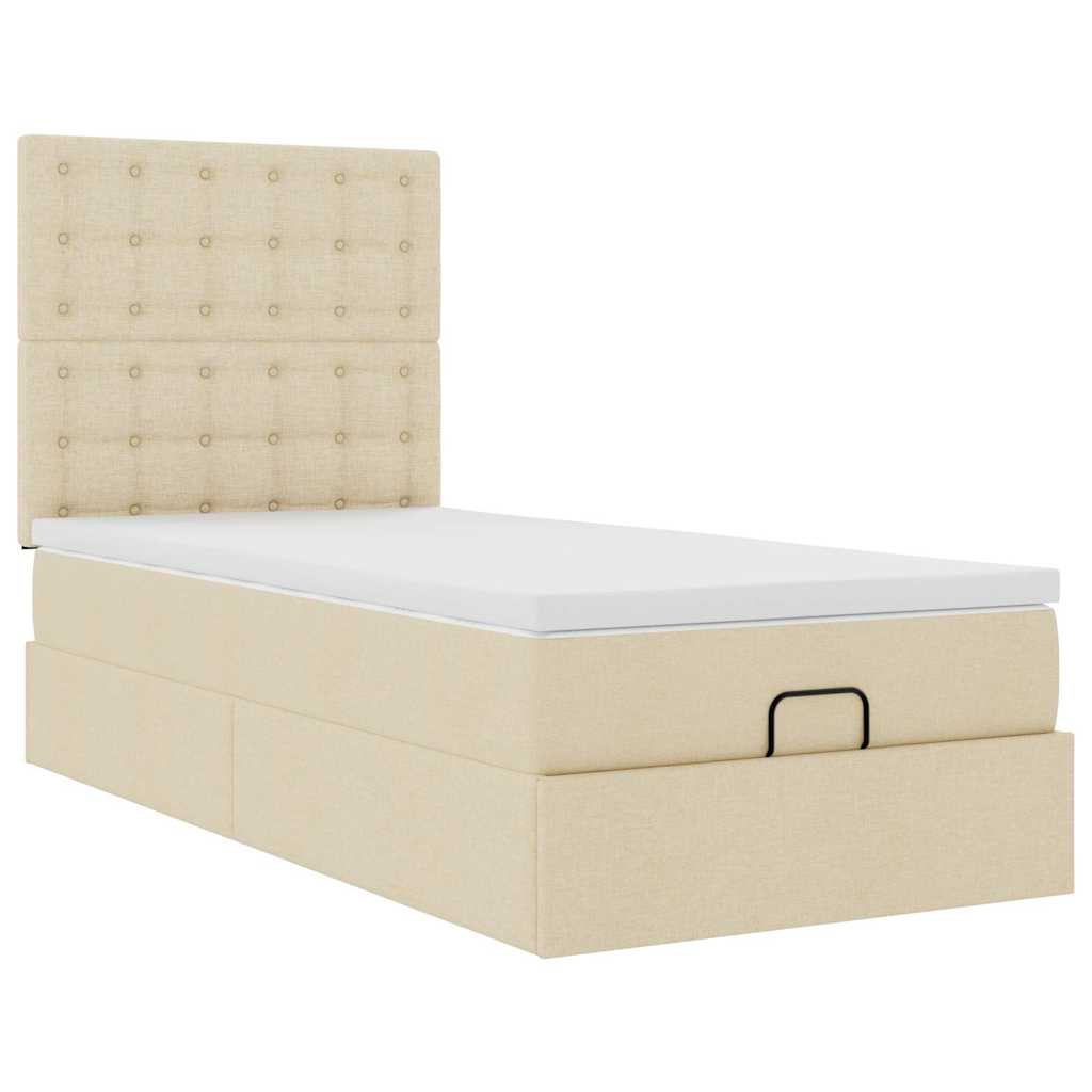 Pouf Letto con Materasso e LED Crema 90x200 cm in Tessuto