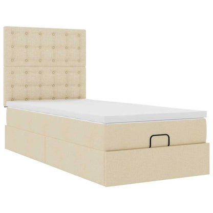 Pouf Letto con Materasso e LED Crema 90x200 cm in Tessuto
