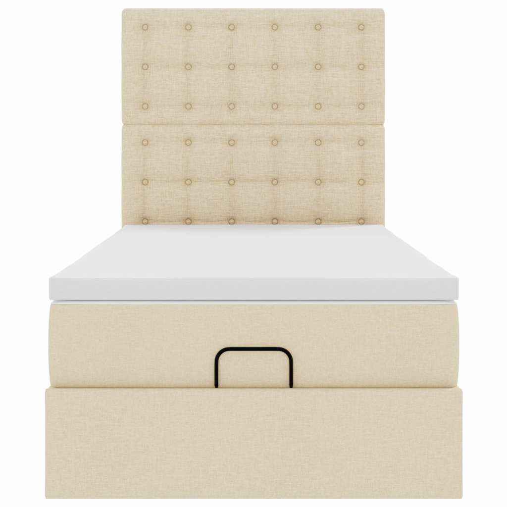Pouf Letto con Materasso e LED Crema 90x200 cm in Tessuto