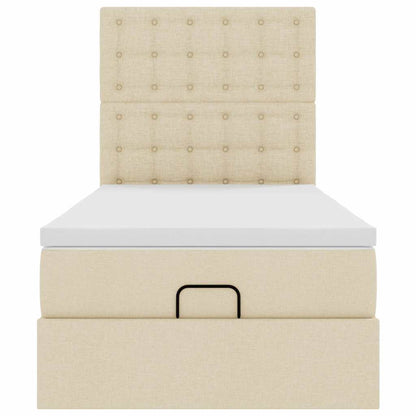 Pouf Letto con Materasso e LED Crema 90x200 cm in Tessuto