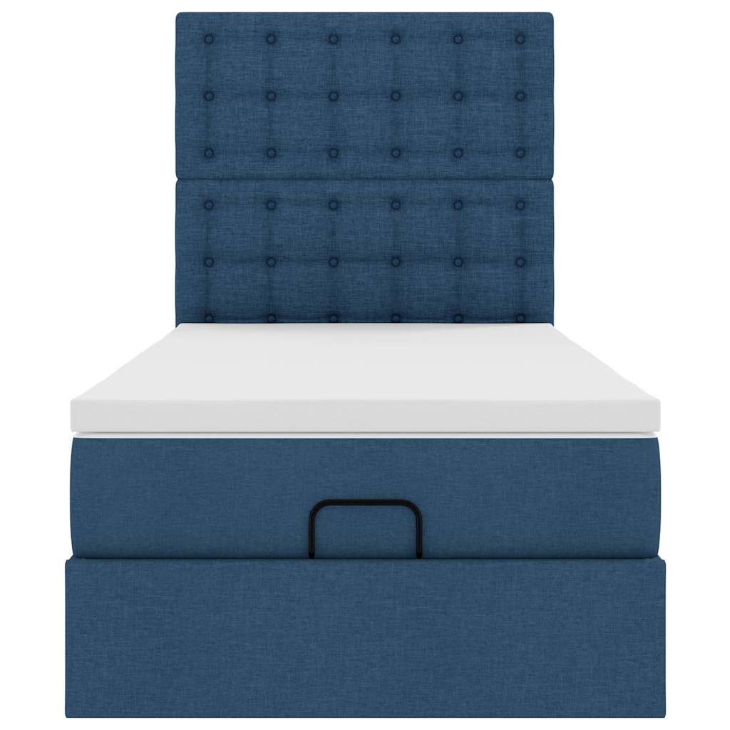 Pouf Letto con Materasso e LED Blu 100x200 cm in Tessuto