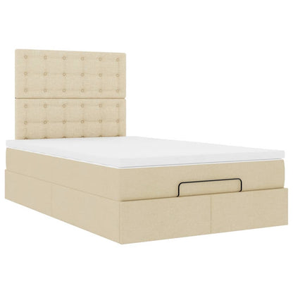 Struttura Letto Pouf con Materasso Crema 120x190 cm in Tessuto