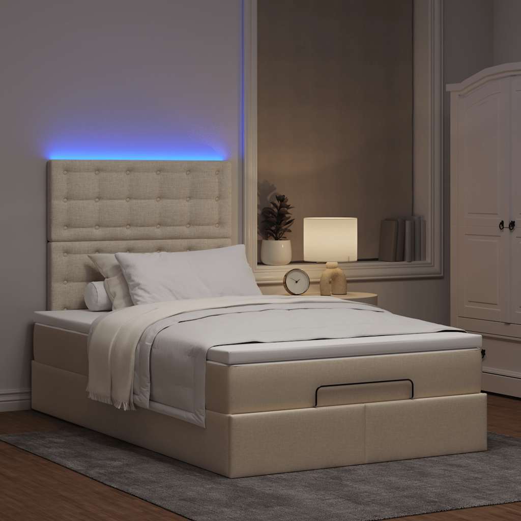 Struttura Letto Pouf con Materasso Crema 120x200 cm in Tessuto | homemem39