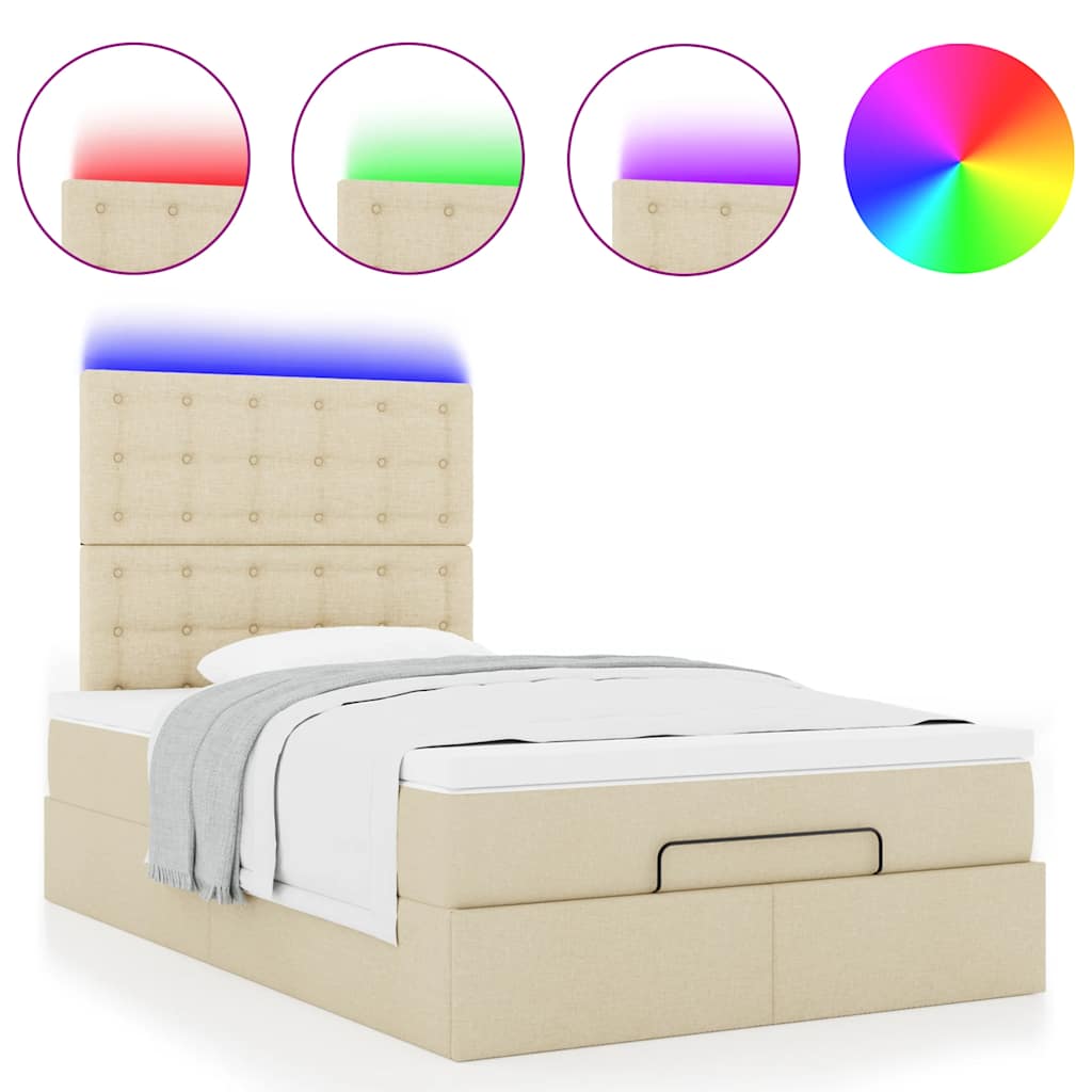 Struttura Letto Pouf con Materasso Crema 120x200 cm in Tessuto | homemem39