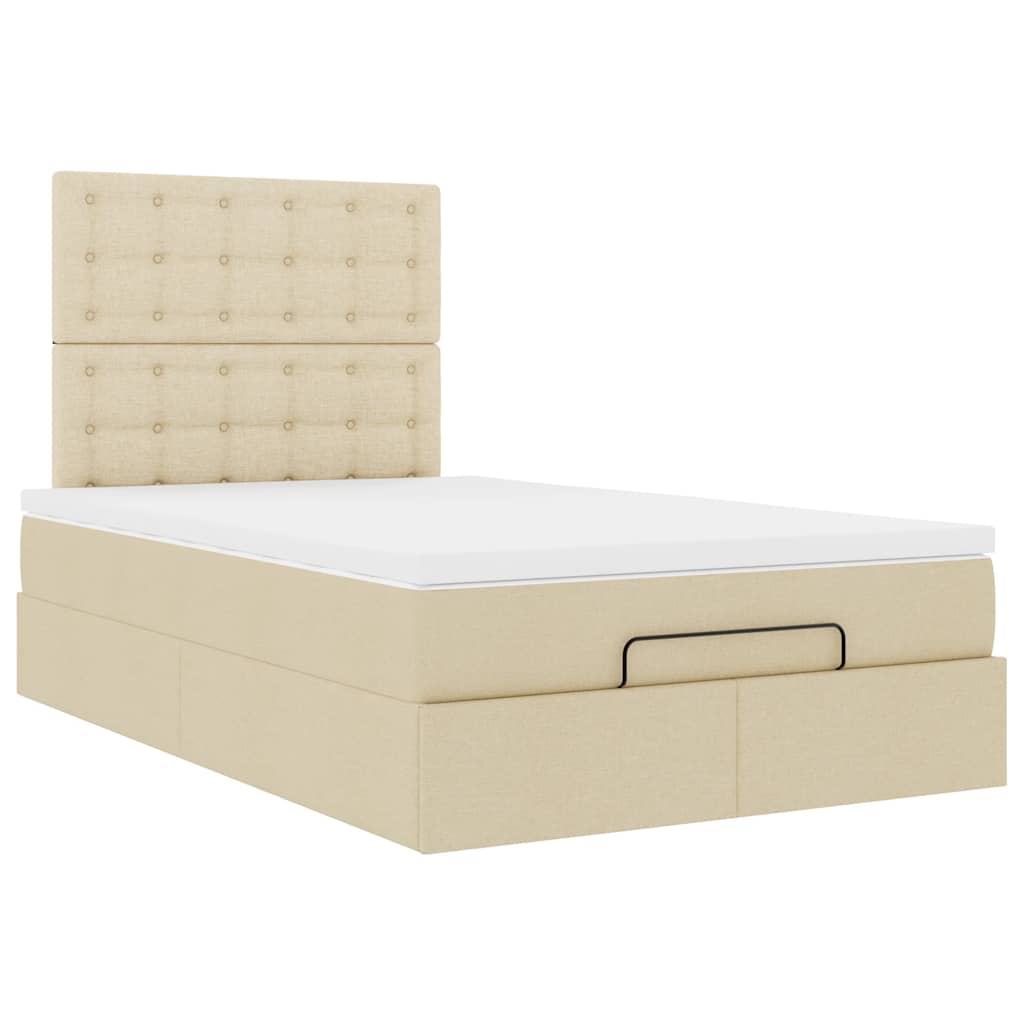Struttura Letto Pouf con Materasso Crema 120x200 cm in Tessuto
