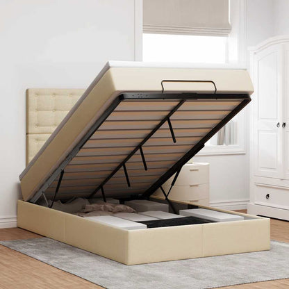 Struttura Letto Pouf con Materasso Crema 120x200 cm in Tessuto | homemem39