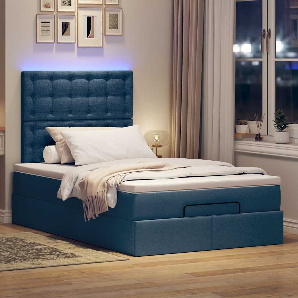 Struttura Letto Pouf con Materasso Blu 120x200 cm in Tessuto | homemem39