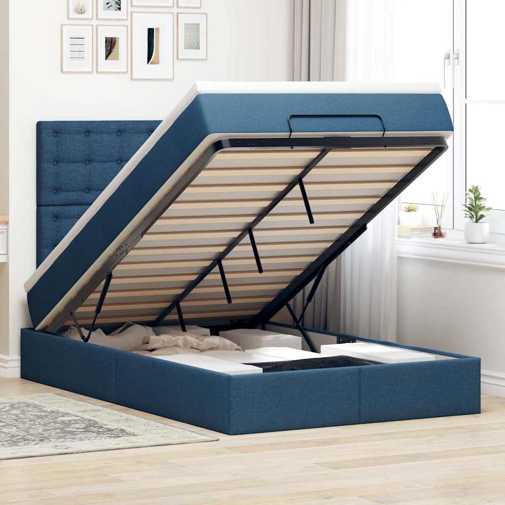 Struttura Letto Pouf con Materasso Blu 120x200 cm in Tessuto | homemem39