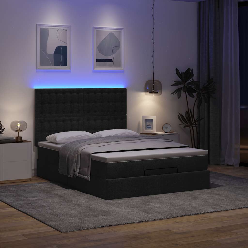 Struttura Letto Pouf con Materasso Nero 140x190 cm in Tessuto | homemem39