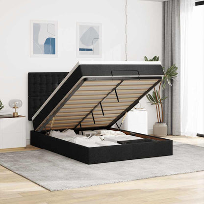Struttura Letto Pouf con Materasso Nero 140x190 cm in Tessuto | homemem39