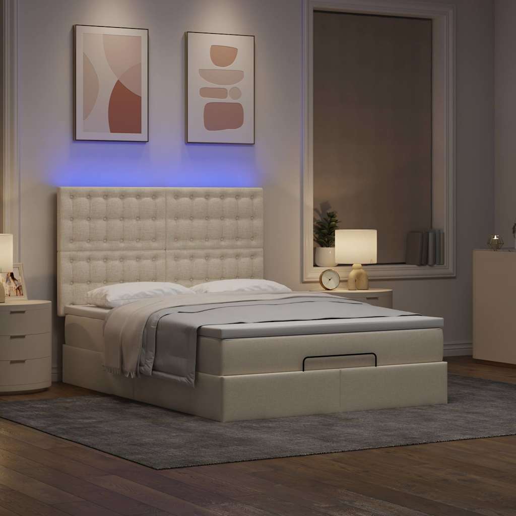 Struttura Letto Pouf con Materasso Crema 140x190 cm in Tessuto | homemem39