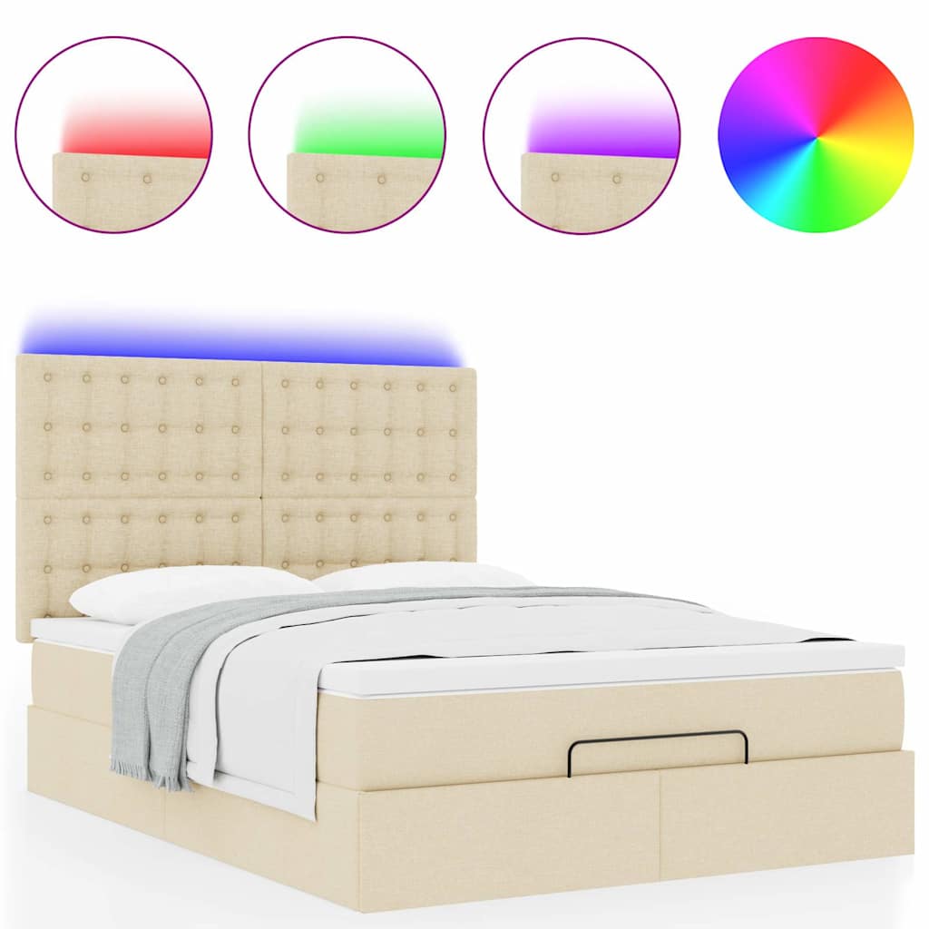 Struttura Letto Pouf con Materasso Crema 140x190 cm in Tessuto | homemem39