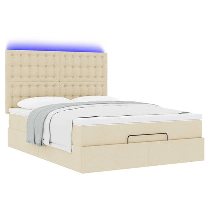 Struttura Letto Pouf con Materasso Crema 140x190 cm in Tessuto | homemem39