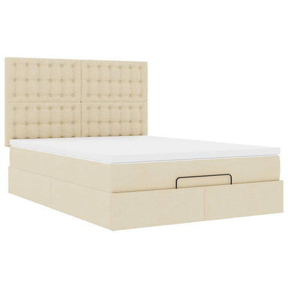 Struttura Letto Pouf con Materasso Crema 140x190 cm in Tessuto
