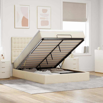 Struttura Letto Pouf con Materasso Crema 140x190 cm in Tessuto | homemem39
