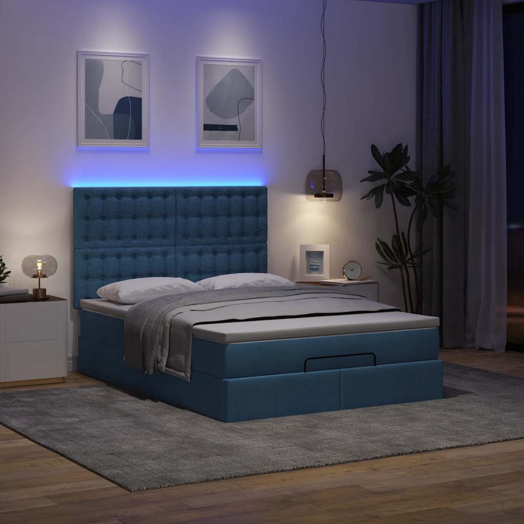 Struttura Letto Pouf con Materasso Blu 140x190 cm in Tessuto | homemem39