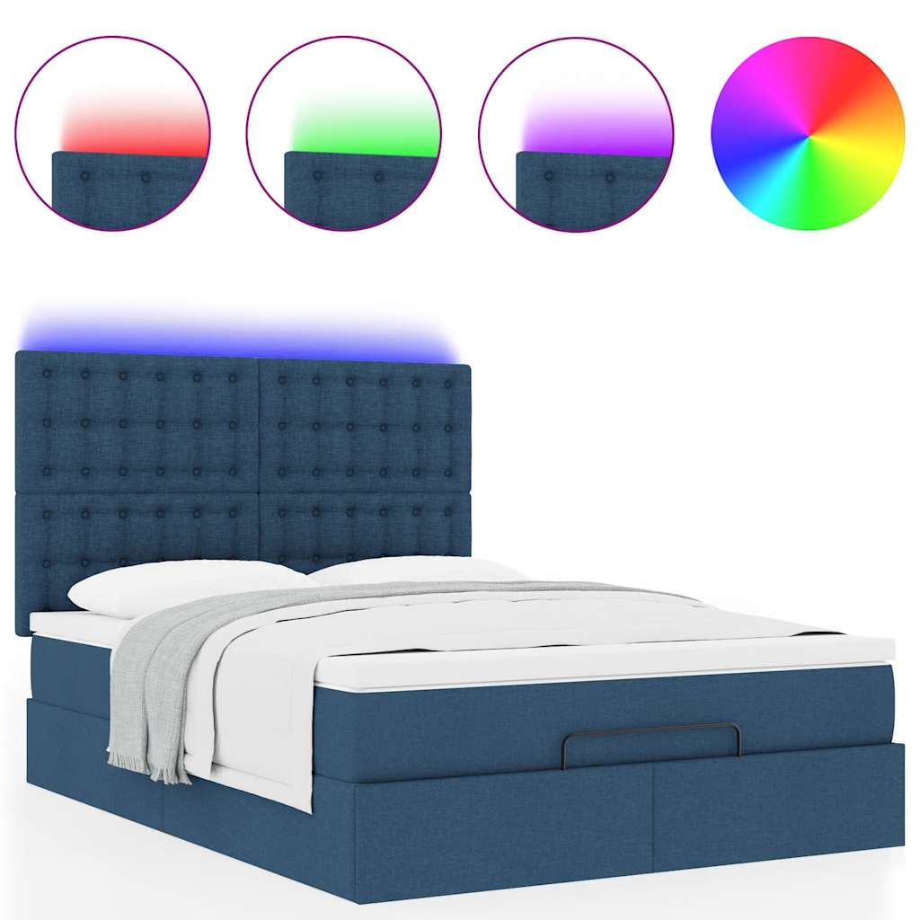 Struttura Letto Pouf con Materasso Blu 140x190 cm in Tessuto | homemem39